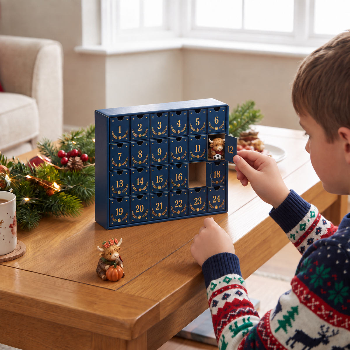 24-Dagen Adventskalender met Highland Runderen als verzamelbare mini-figuren