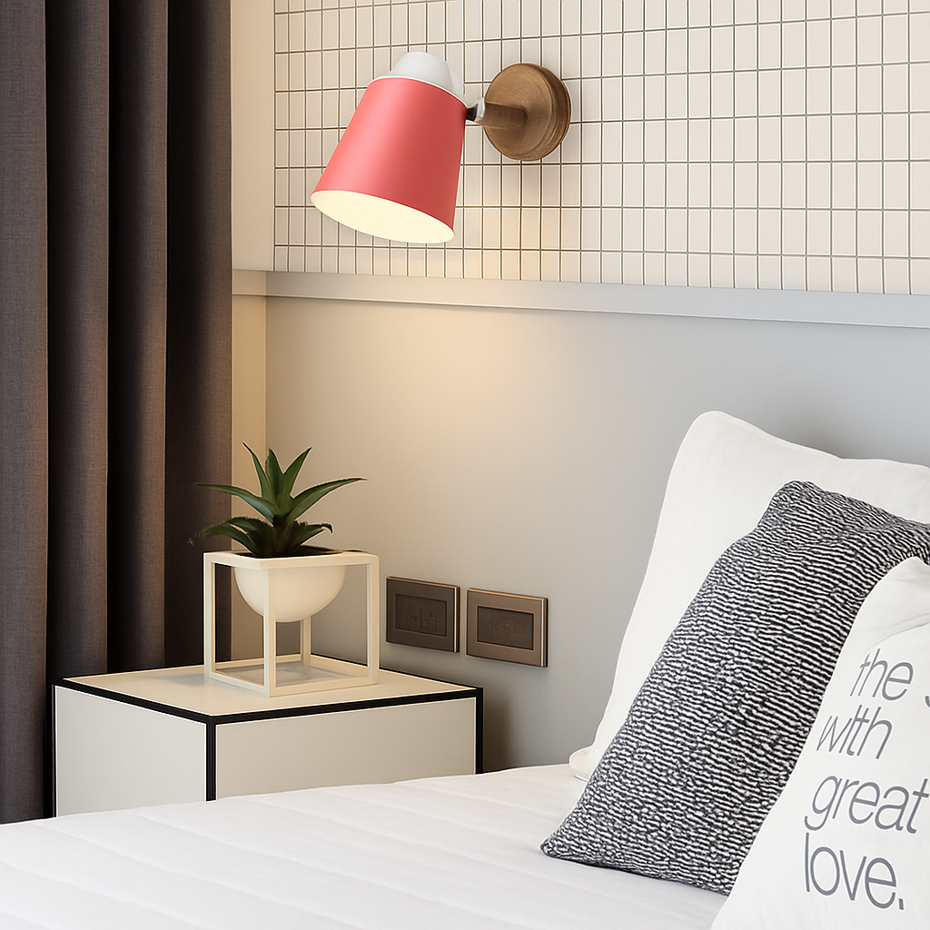 Wandlamp LED met draaibare kap van metaal en houten bevestiging