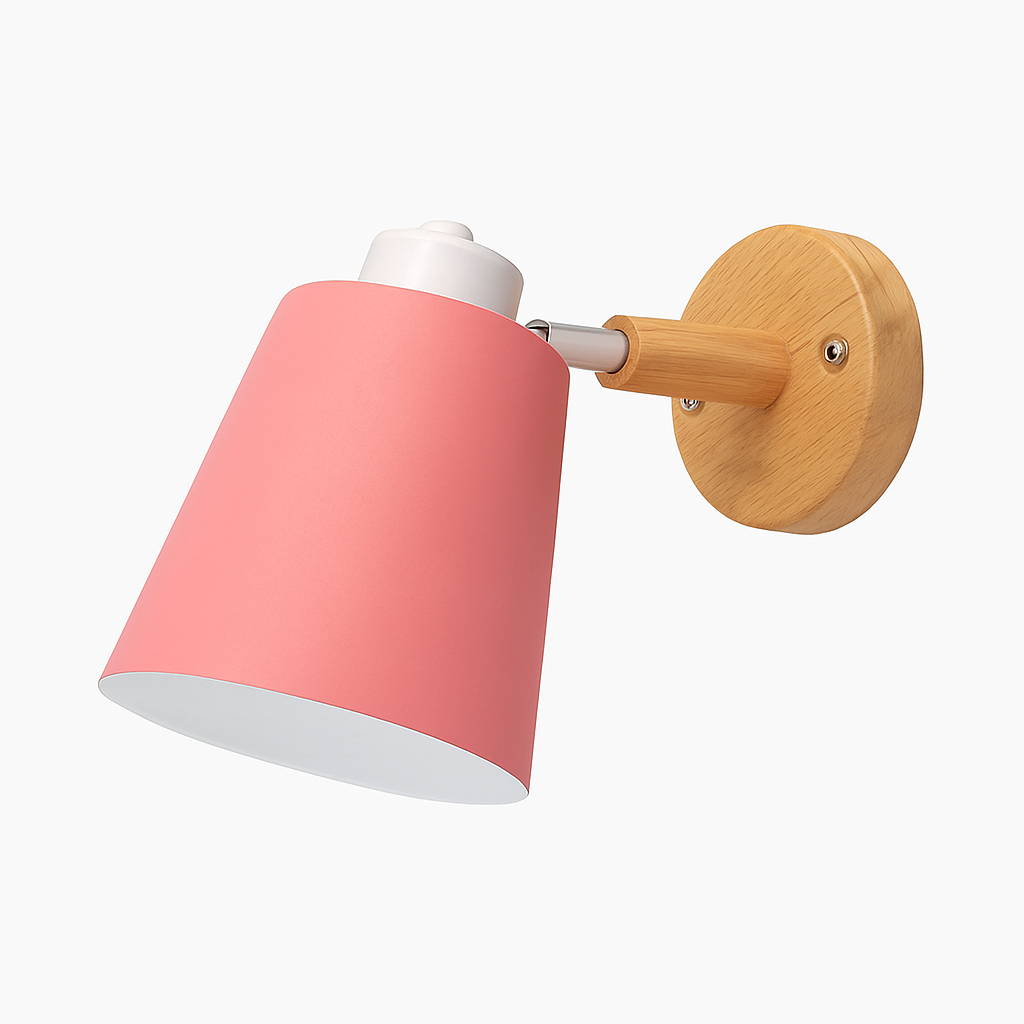 Wandlamp LED met draaibare kap van metaal en houten bevestiging