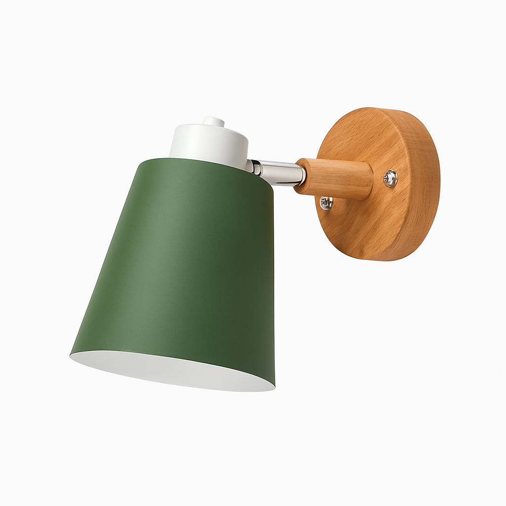 Wandlamp LED met draaibare kap van metaal en houten bevestiging