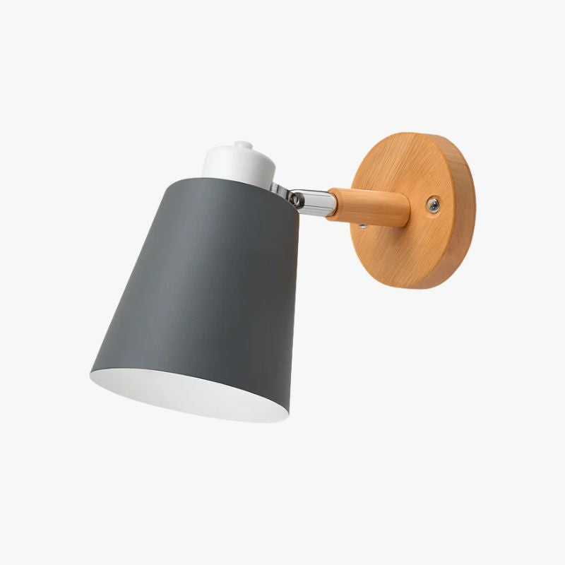 Wandlamp LED met draaibare kap van metaal en houten bevestiging