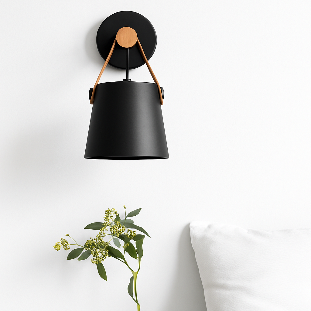 Wandlamp van hout met hangende kap
