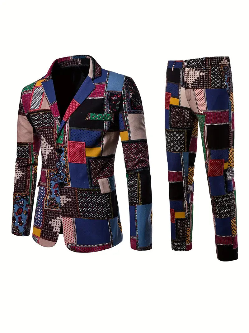 Carnaval Kleurrijk Herenpak - Slim Fit Tweedelig Kostuum met Broek voor Feesten en Carnaval