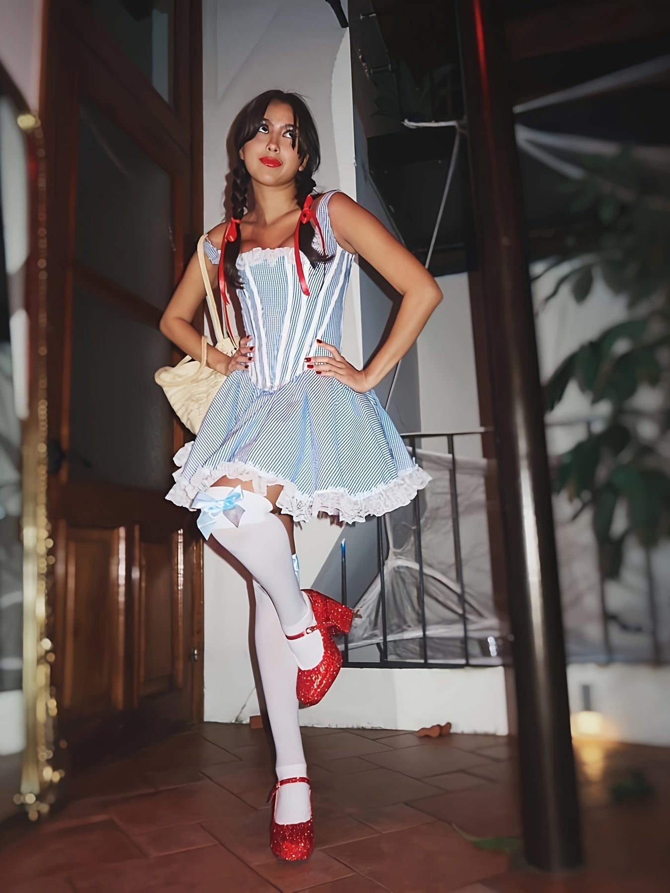 Dames Vintage Gestreepte Halloween Kostuum Jurk | Korte Kant