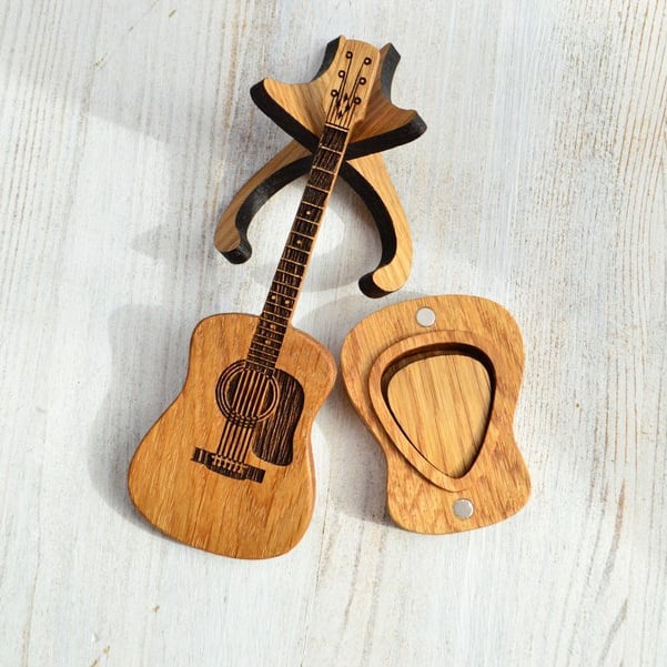 Houten Gitaar-Pick-Doos met Standaard