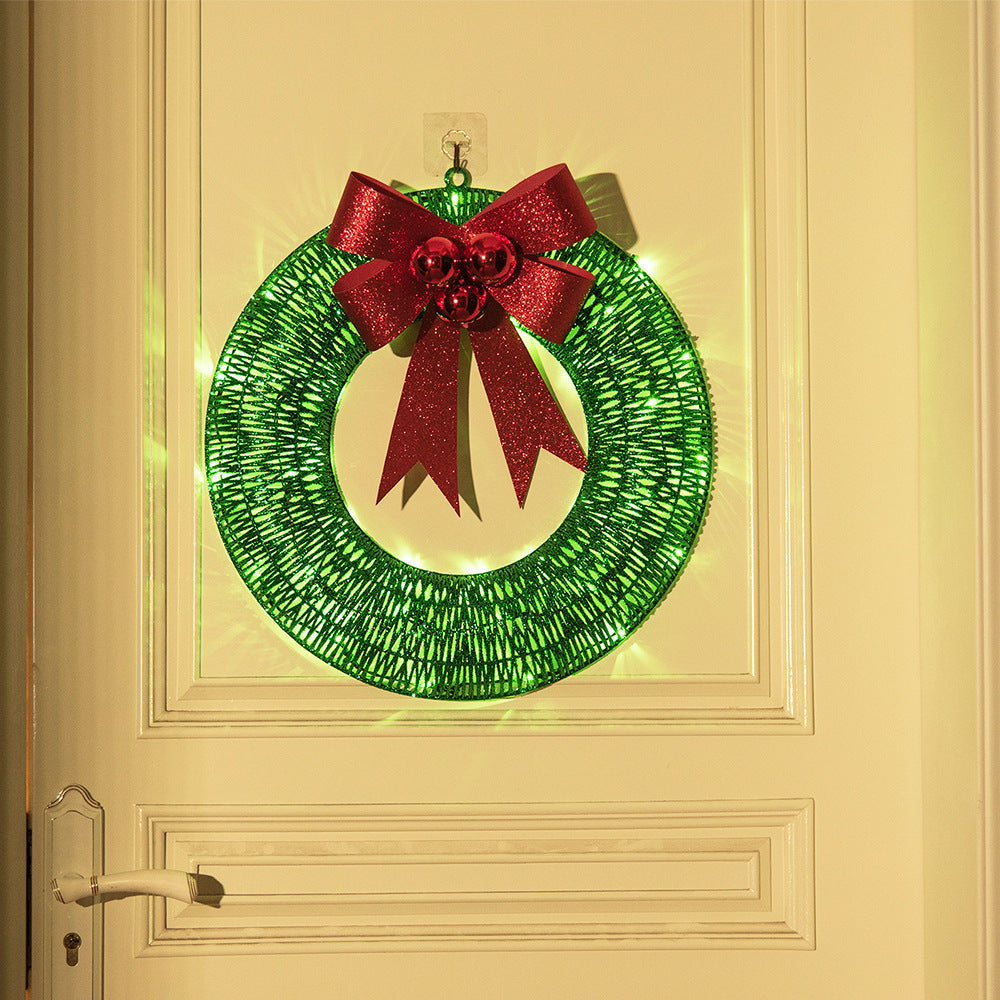 Verlichte Kerstkrans Luxe Goud-Groen 50cm – Handgemaakte Deurkrans met LED