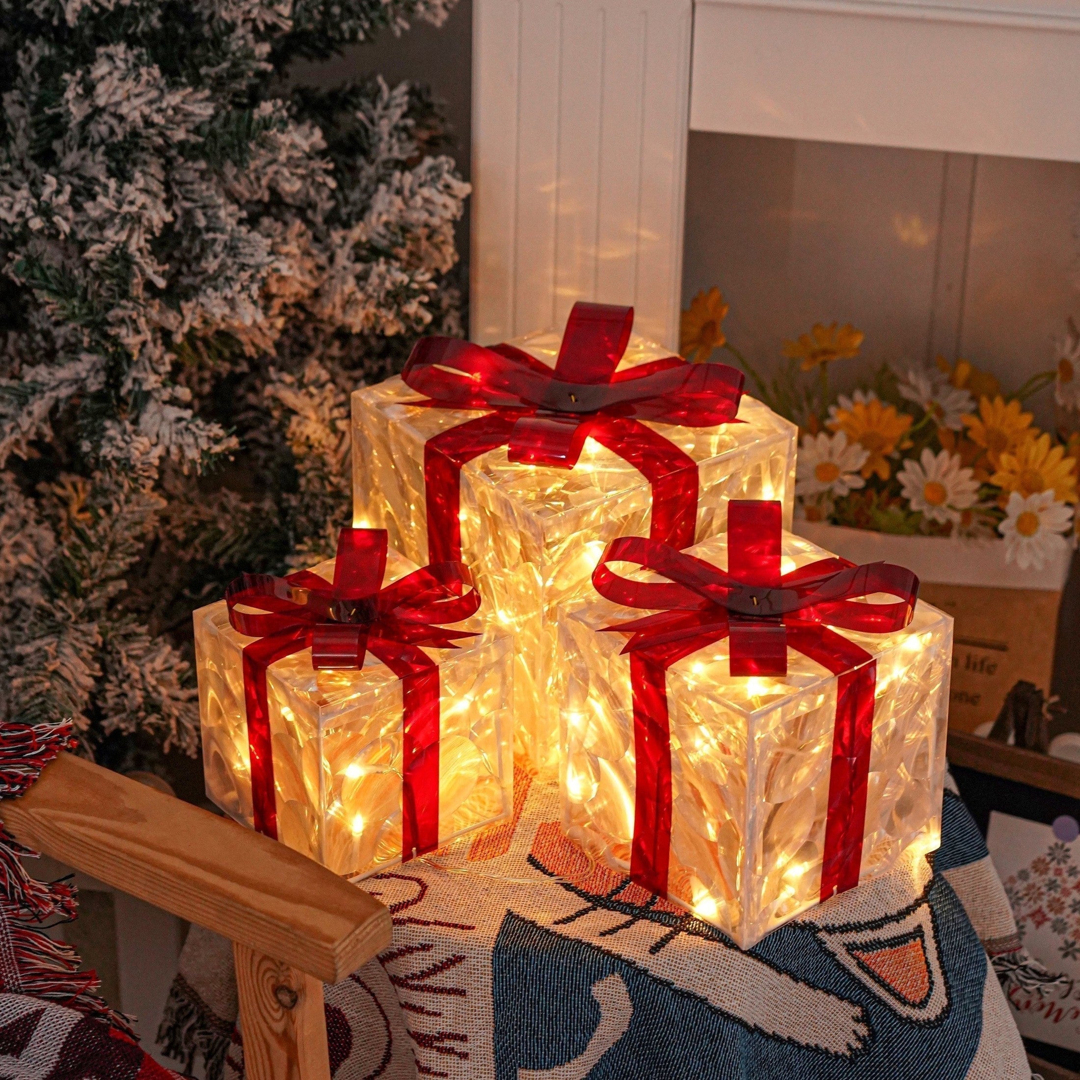 GlowBox LED Cadeauboxen – Set van 3 verlichte kerstcadeaus voor binnen en buiten