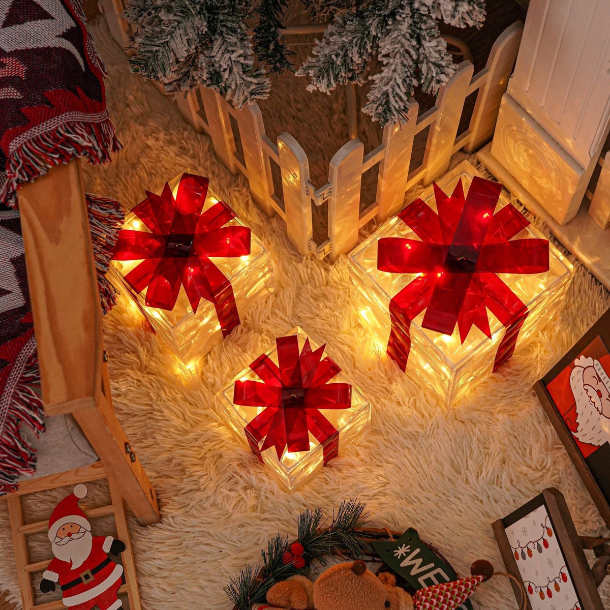 LED Kerstcadeauverlichting – Set van 3 Verlichte Geschenkdozen voor Binnen & Buiten