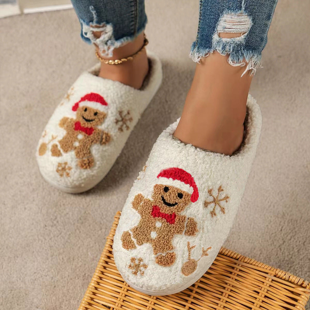Warme Kerst Huisschoenen met Sneeuwvlokken- en Peperkoekontwerp