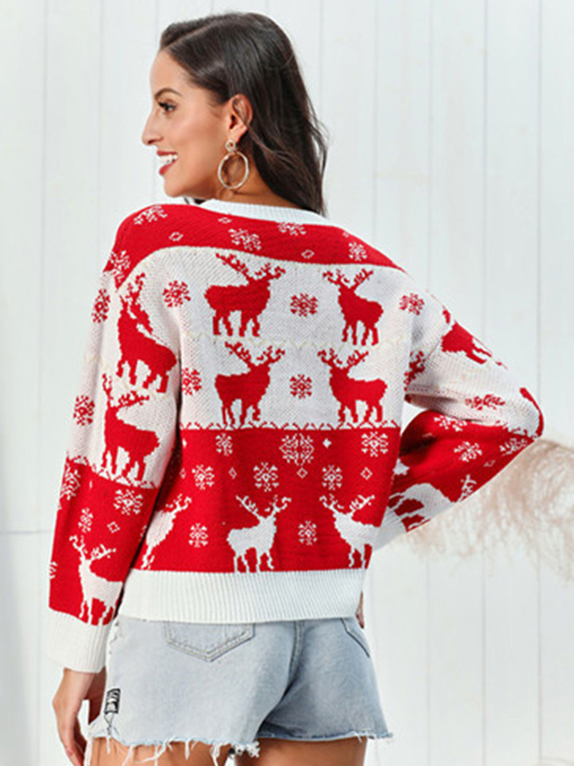 Rood & Witte Rendierpatroon Ronde Hals Kersttrui