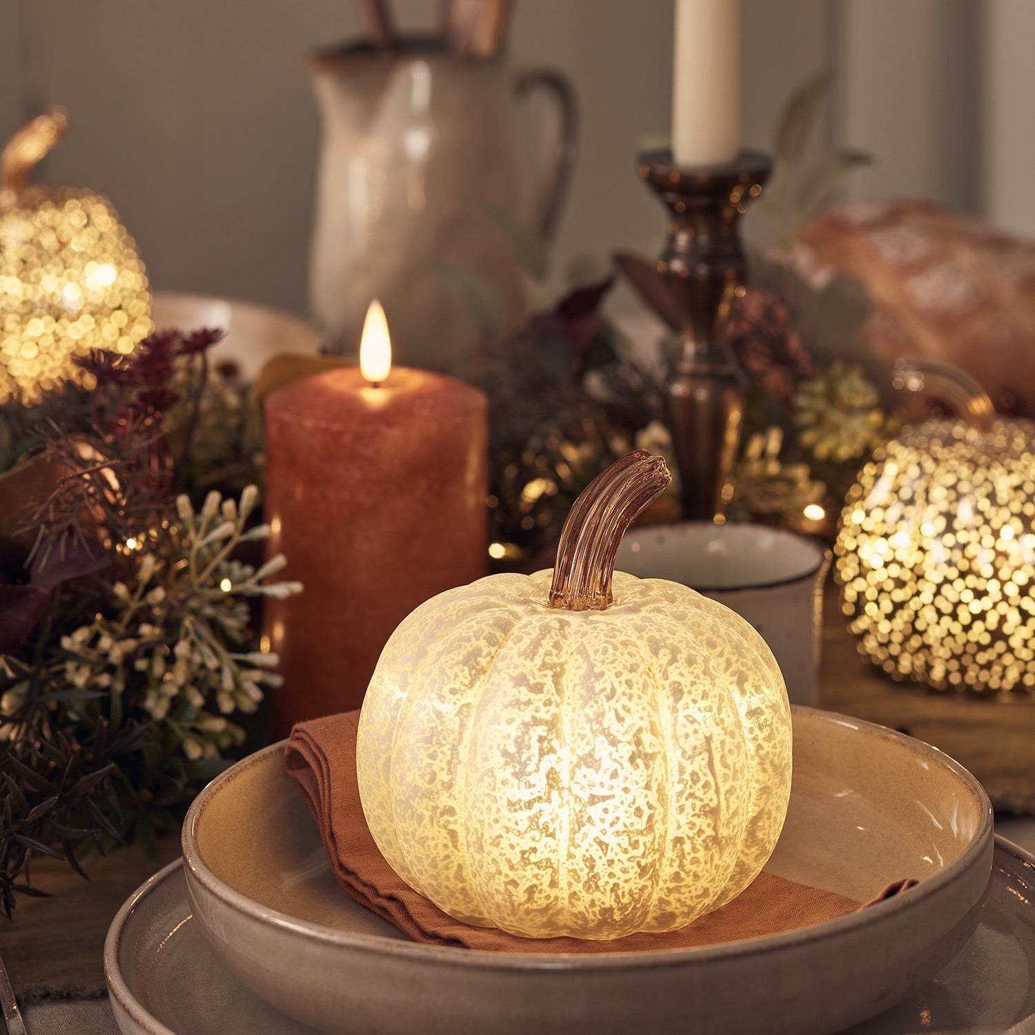 Halloween Decoraties Glas LED Pompoenlicht