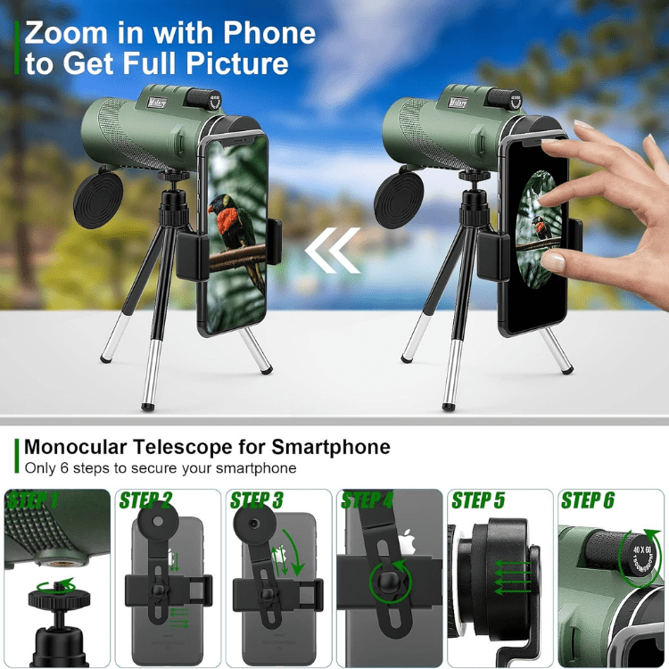 BowLift | Compacter Ultra-Zoom Monoculair | HD-Objectief, lichtgewicht & perfect voor wandelen, vogelspotten en sportevenementen