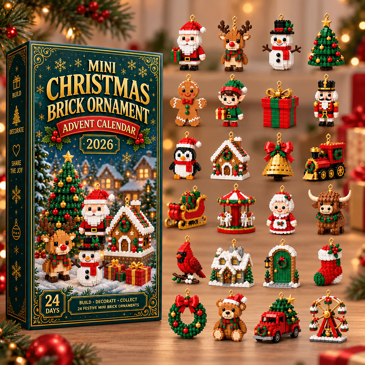 ⏳ Laatste dag om 49% te besparen – 🎄 24-Daagse Mini Kerst Ornament Advent Kalender | 24 unieke feestelijke bouwbare ontwerpen met hanglussen—perfect voor het versieren van kerstbomen, kransen en feestelijke displays 🧱
