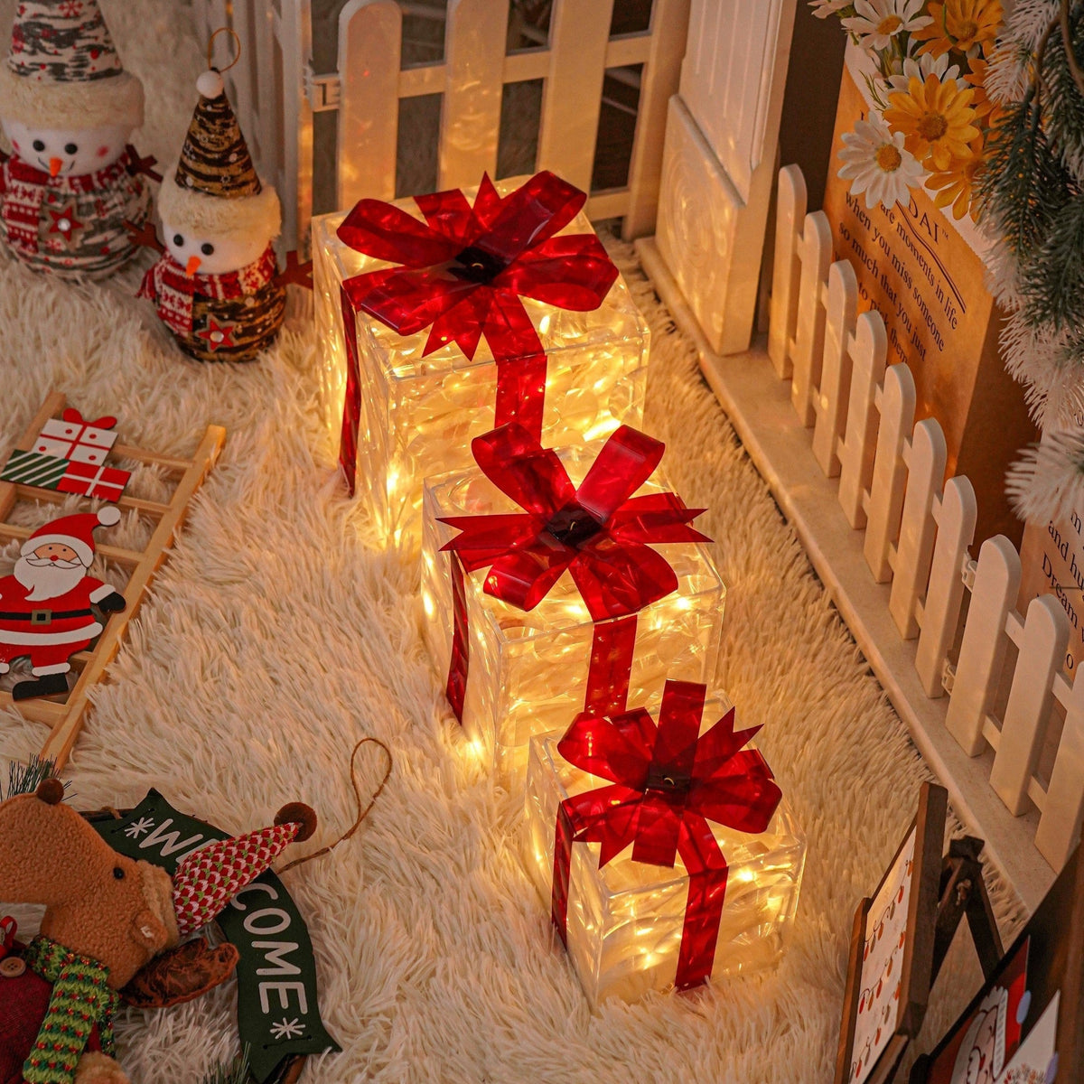 LED Kerstcadeauverlichting – Set van 3 Verlichte Geschenkdozen voor Binnen & Buiten