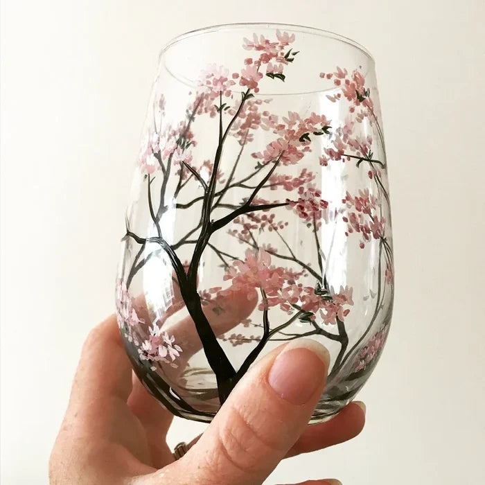 Four Seasons Tree Wijn Glazen - Handgeschilderde Kunst