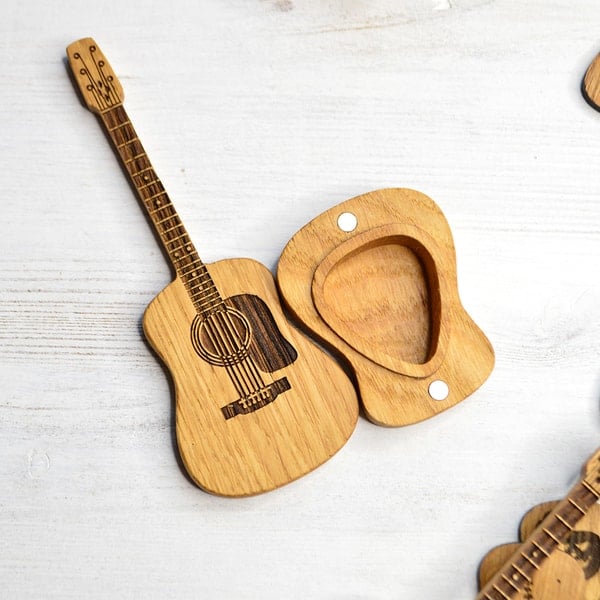 Houten Gitaar-Pick-Doos met Standaard