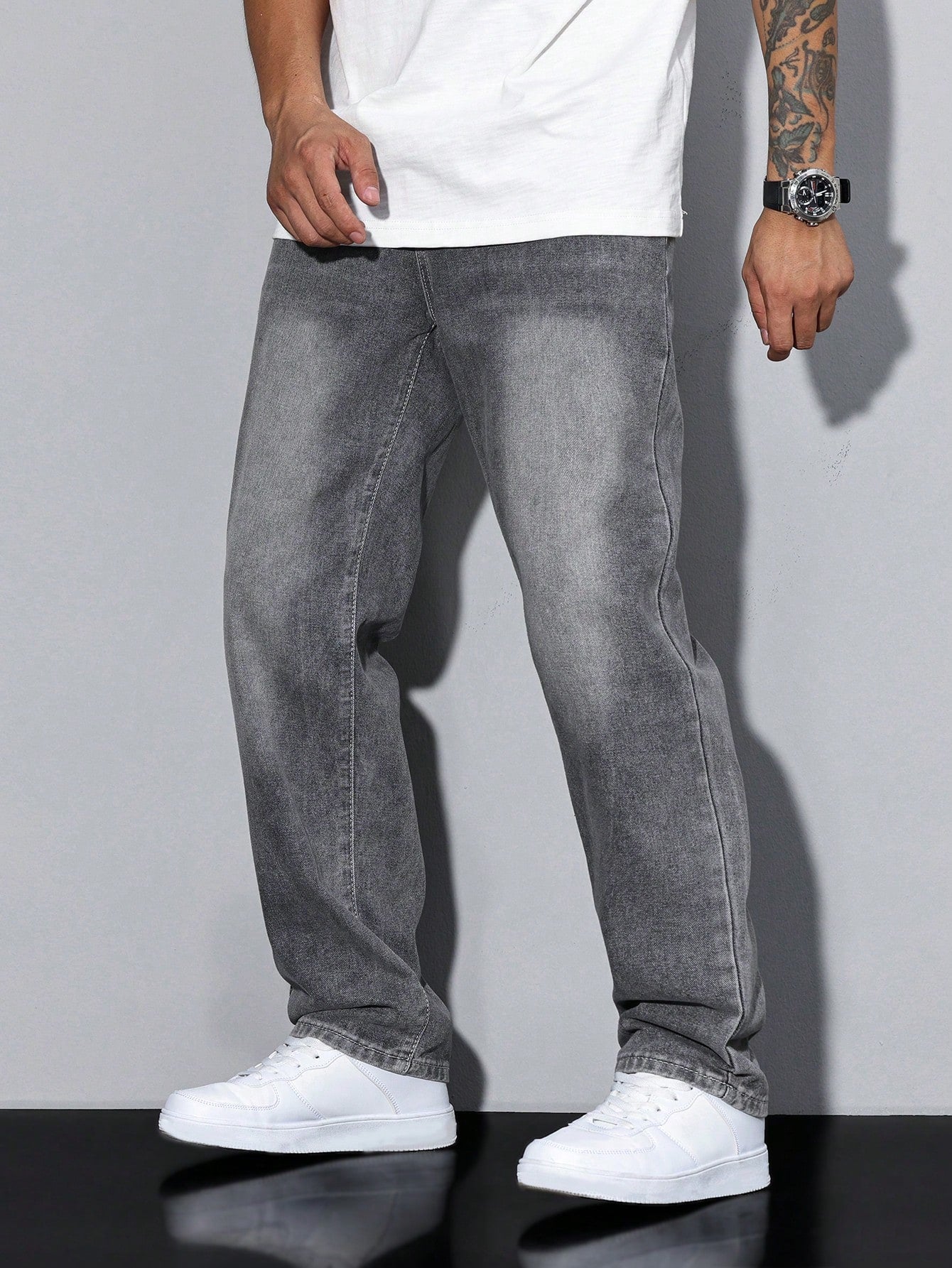 Jeans Effen Kleur Casual Heren Losse Pasvorm Comfort