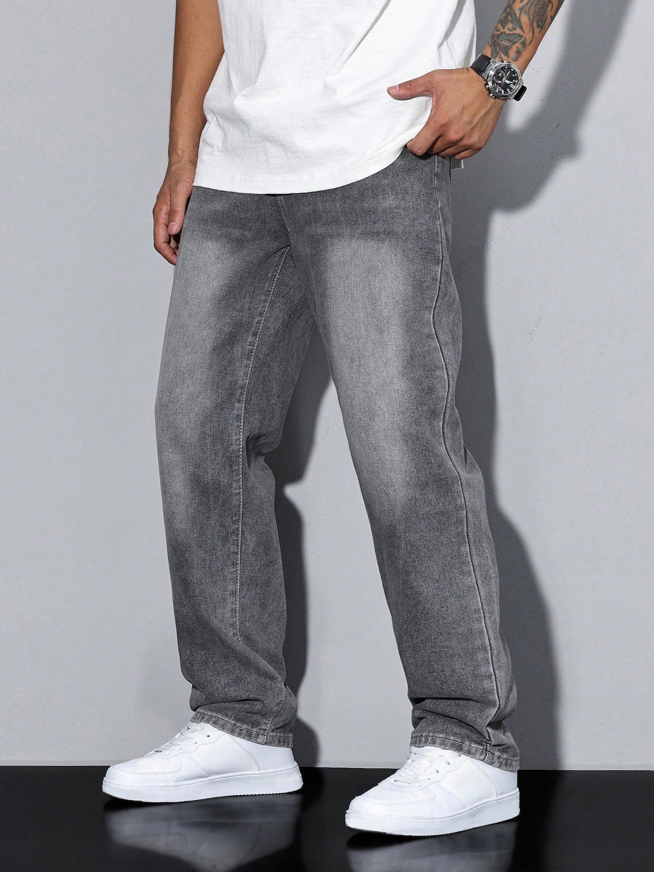 Jeans Effen Kleur Casual Heren Losse Pasvorm Comfort