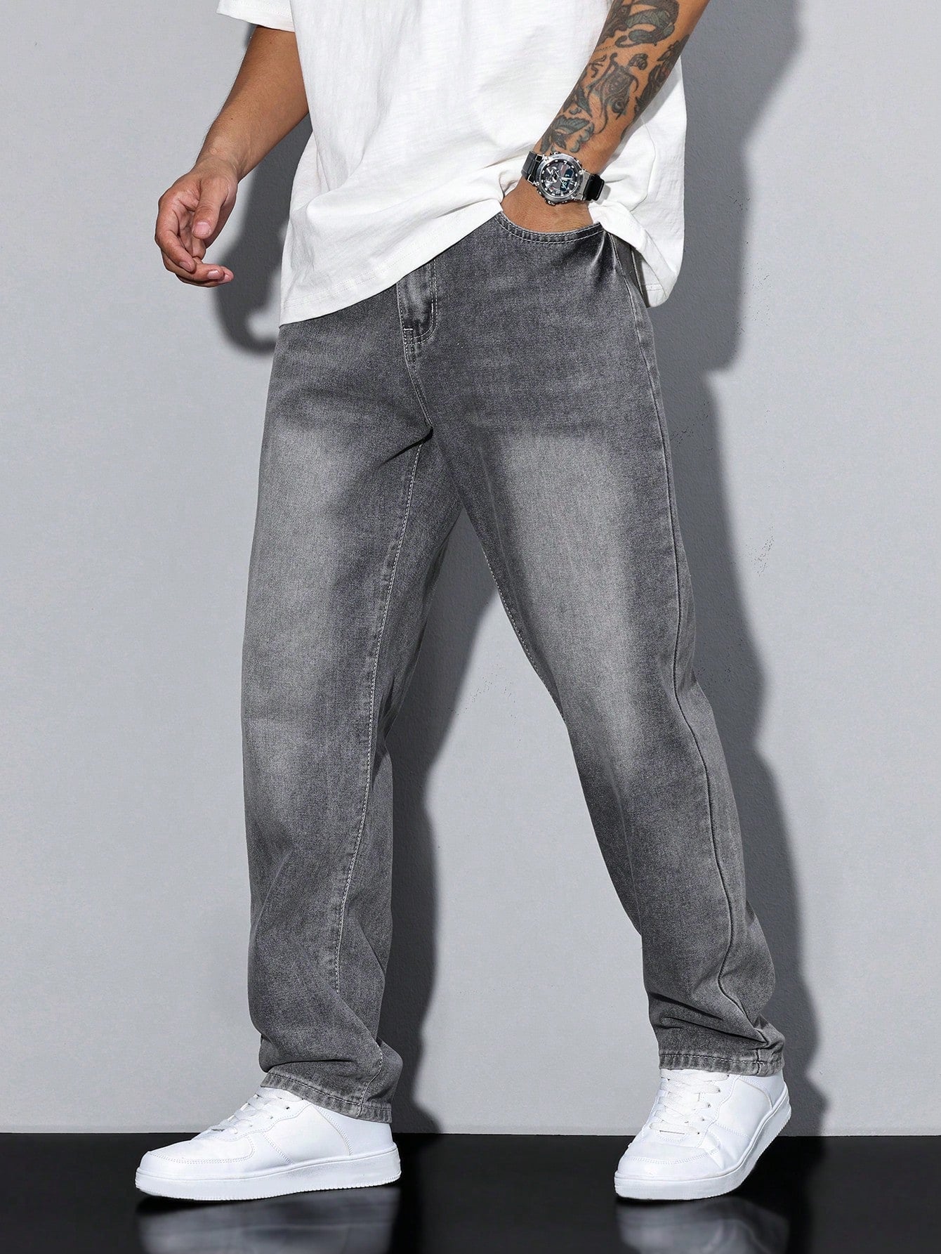 Jeans Effen Kleur Casual Heren Losse Pasvorm Comfort