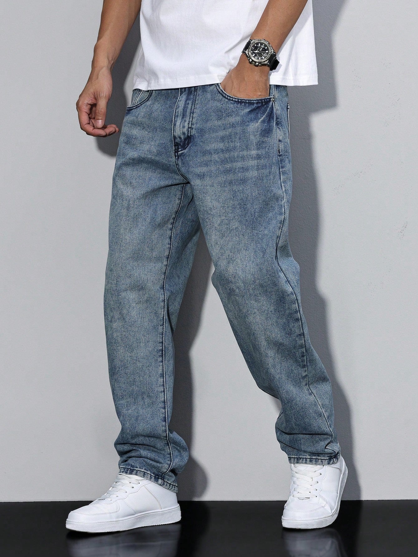 Jeans Effen Kleur Casual Heren Losse Pasvorm Comfort