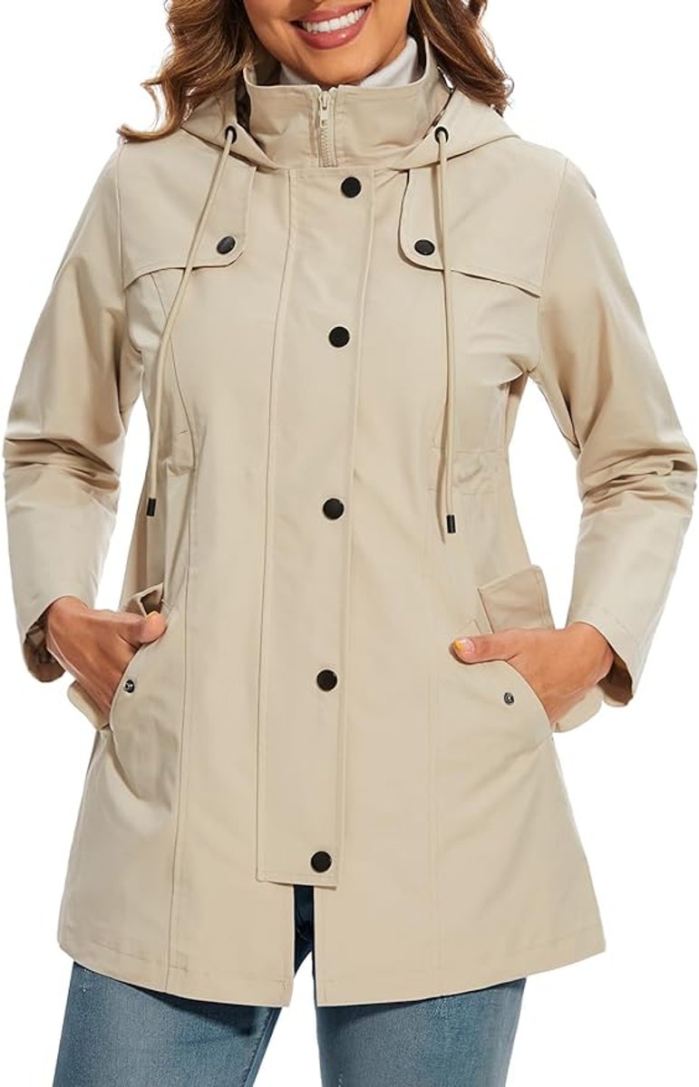 Dames Regenjas met Capuchon – Waterdicht met Geruite Fleecevoering