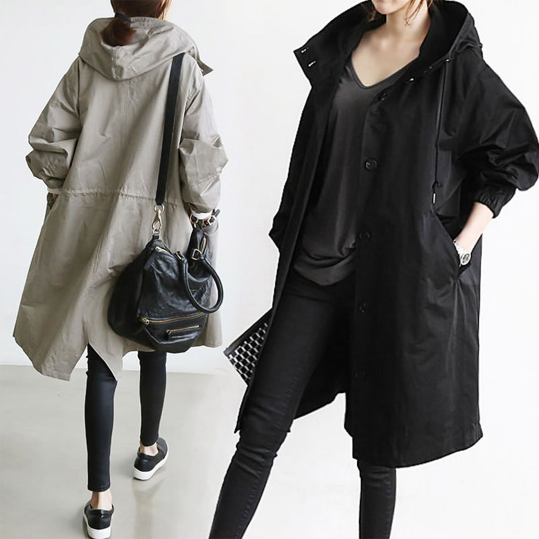 Lange Damesregenjas Elise – Trendy Herfstjas met Capuchon