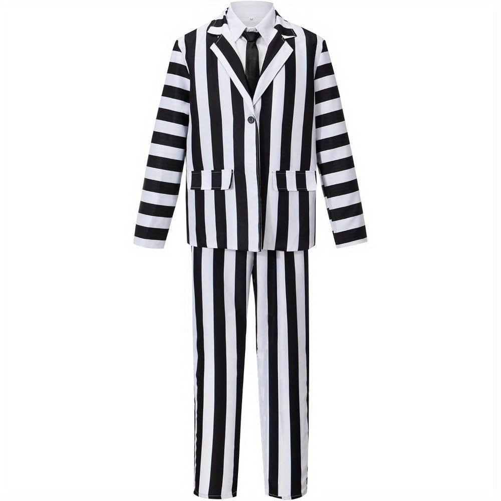 Halloween Kostuums Zwart Witte Gestreepte Polyester Pak