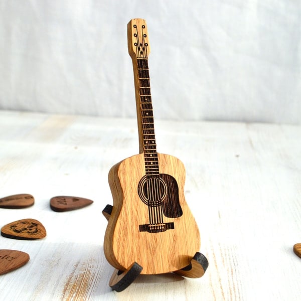Houten Gitaar-Pick-Doos met Standaard