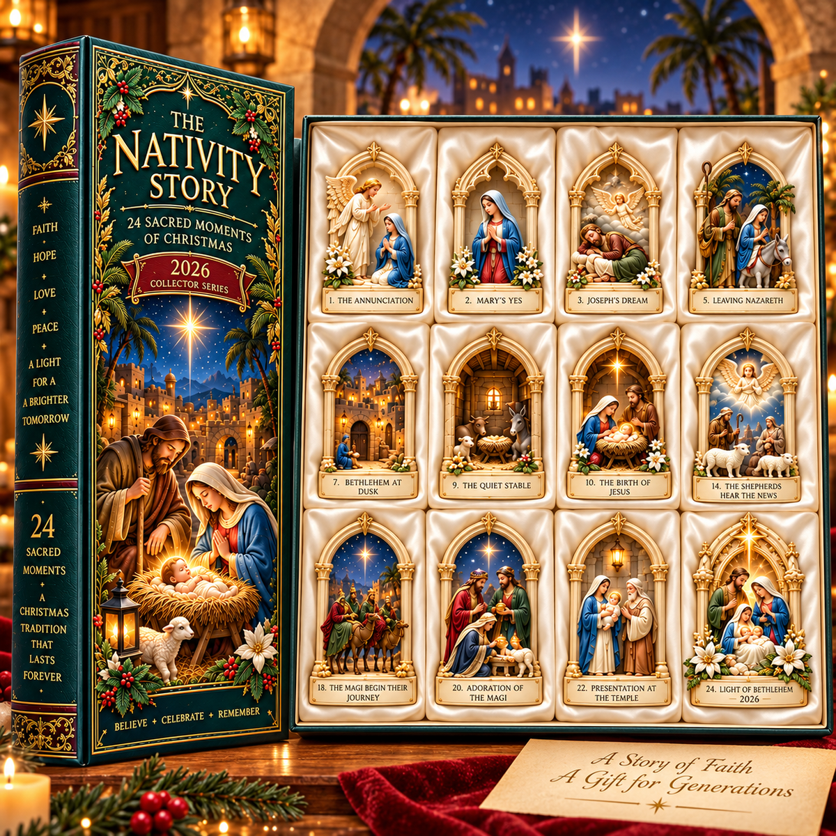 Kerststal Adventskalender 2026 – 24 Kerststal Miniaturen met Christelijke Kerstfiguren