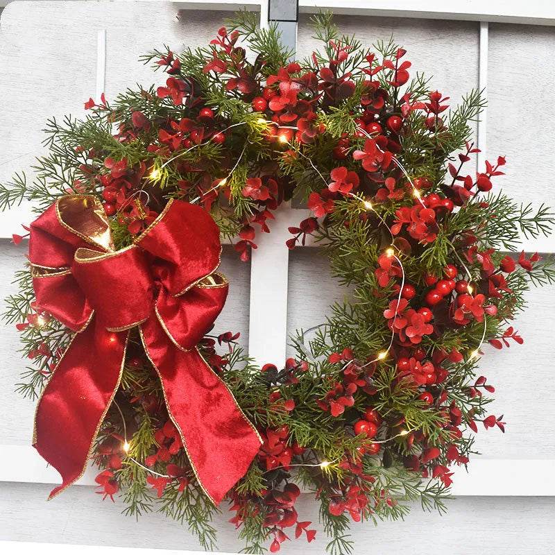 Kerstkrans met Rode Kersen – Decoratieve Deurkrans voor Kerst