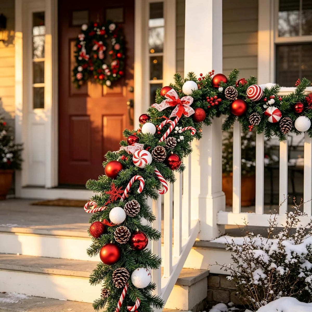 Sneeuwbedekte Kerstguirlande met Dennenappels en Rode Bessen – Flexibele Kerstdecoratie