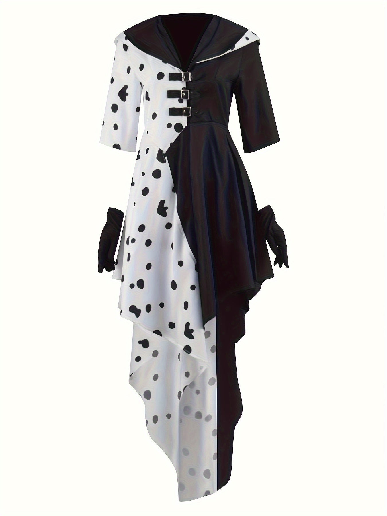 Dames Hooded Dalmatiër Halloween Film Kostuum Jurk | Asymmetrisch Hoog Laag