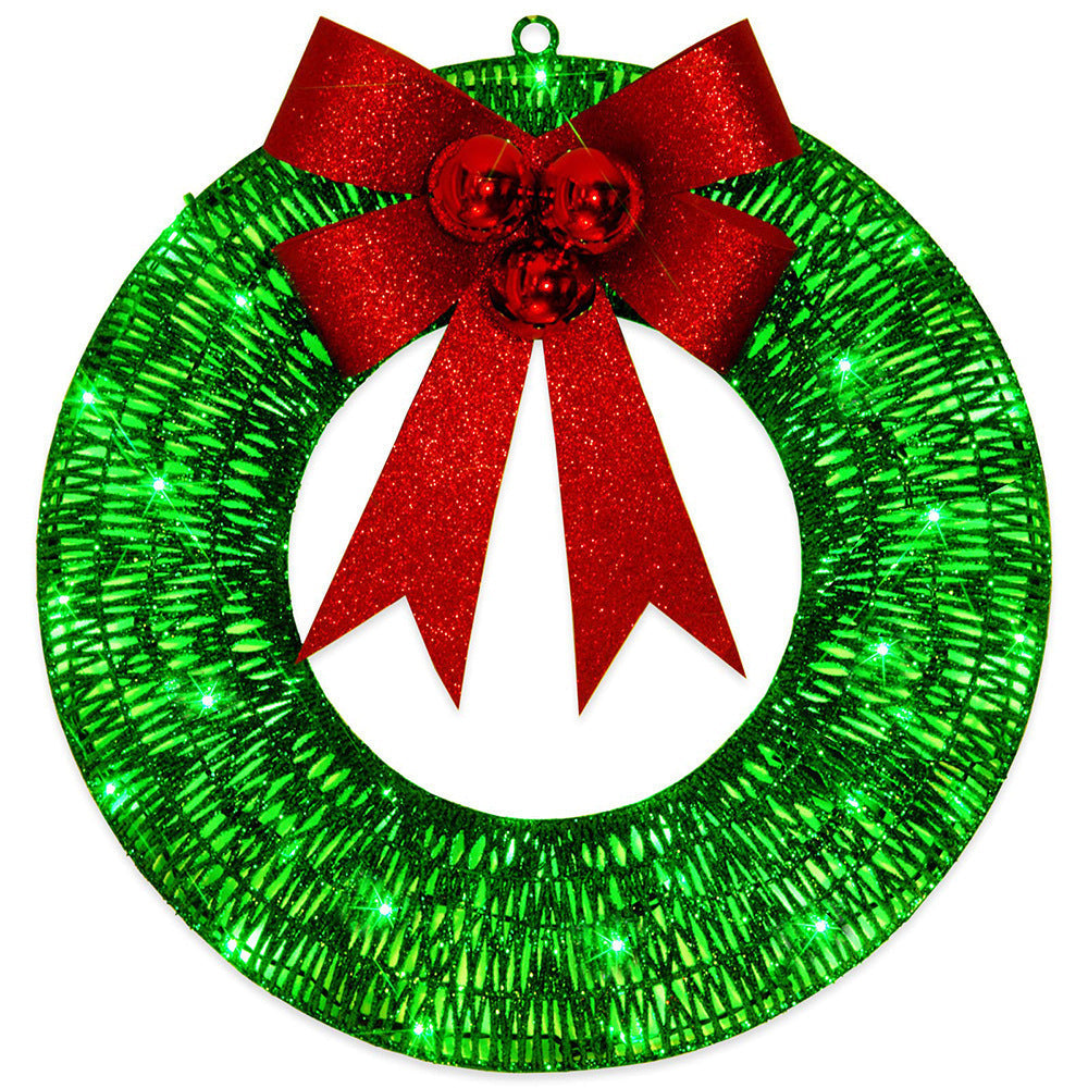Verlichte Kerstkrans Luxe Goud-Groen 50cm – Handgemaakte Deurkrans met LED