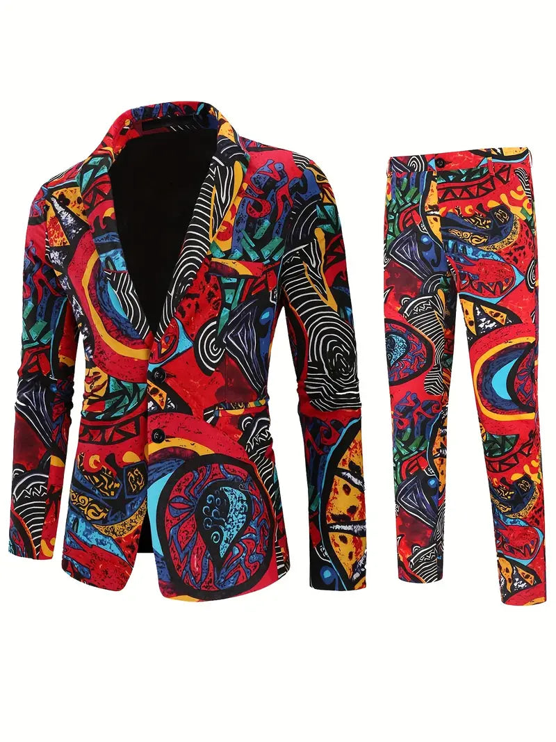 Carnaval Kleurrijk Herenpak - Slim Fit Tweedelig Kostuum met Broek voor Feesten en Carnaval