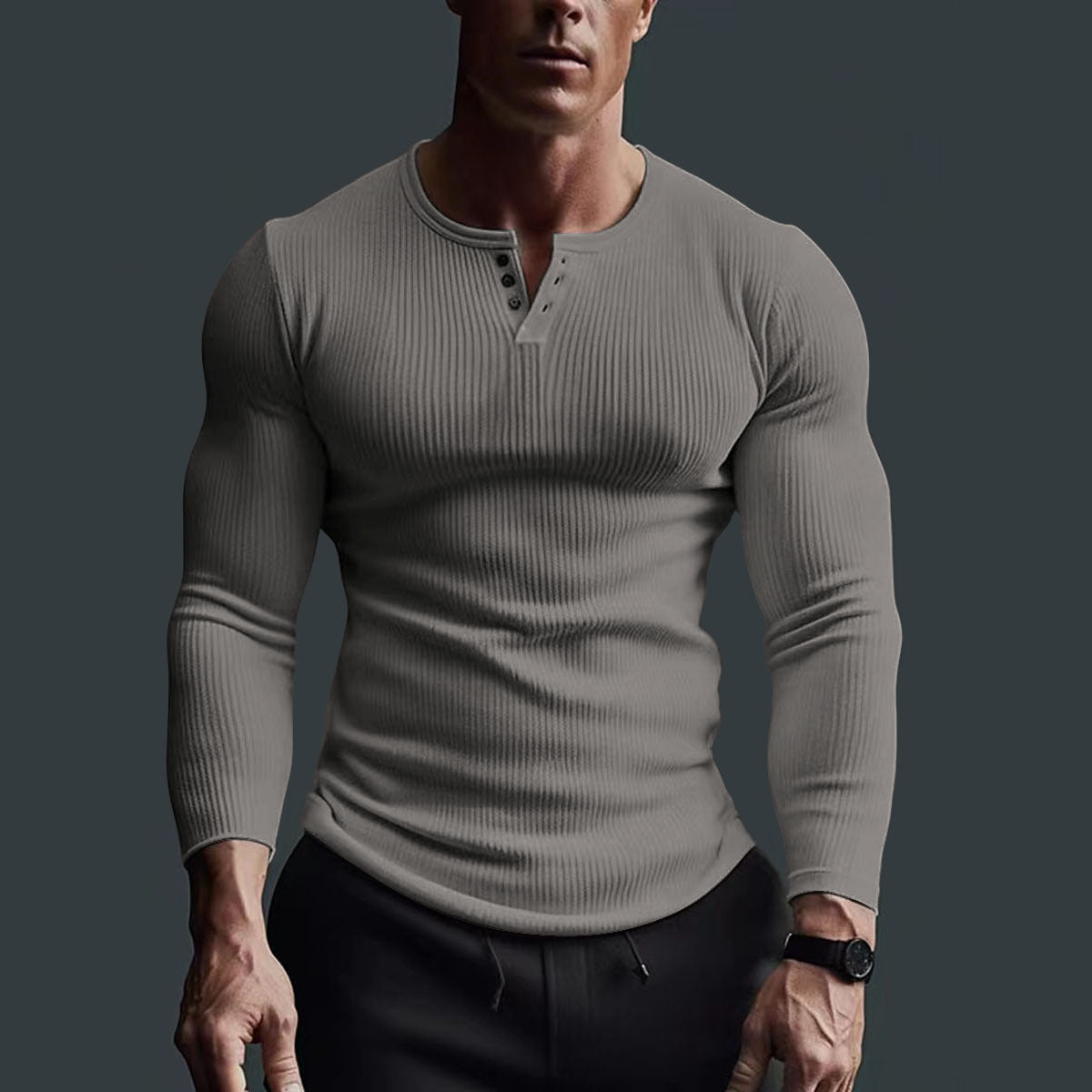 Gebreid Henley Heren Shirt – Comfortabele Stretchshirt met Halve Knopfleiste