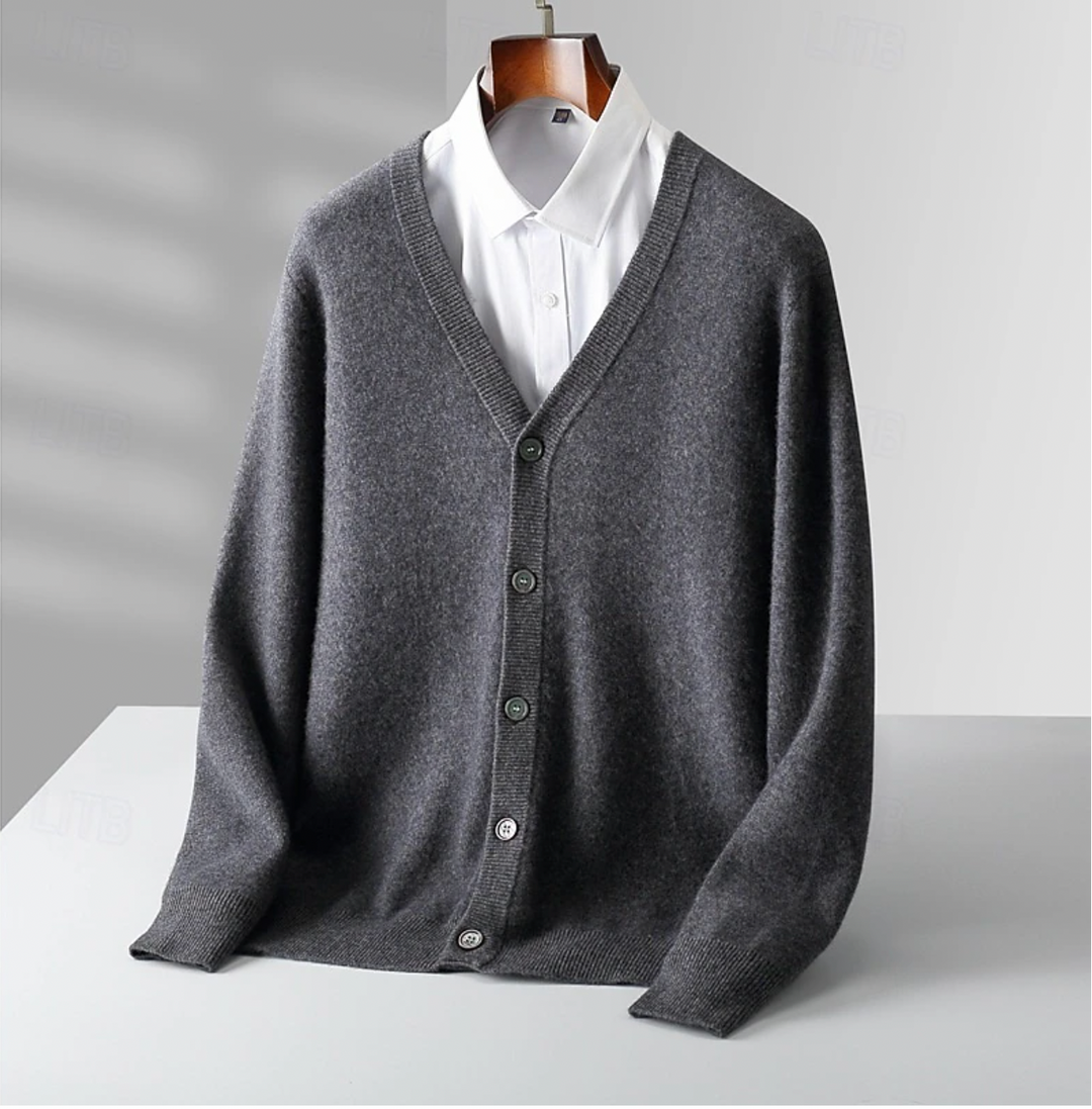 Heren Klassieke Knop-Cardigan met V-hals en normale pasvorm