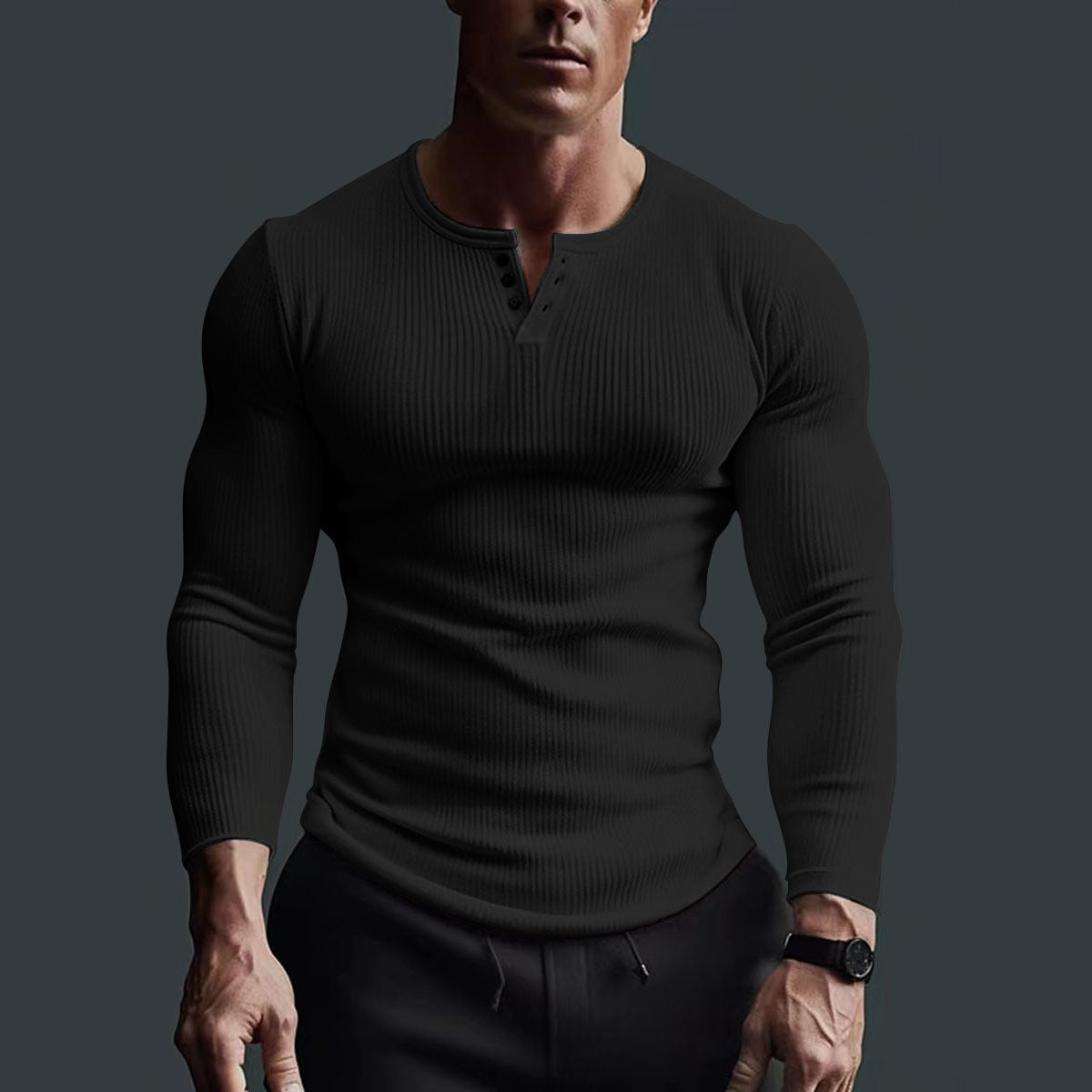 Gebreid Henley Heren Shirt – Comfortabele Stretchshirt met Halve Knopfleiste