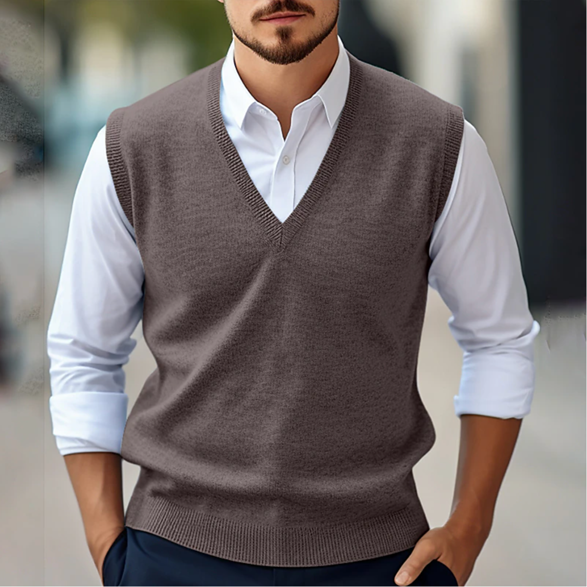 Heren Mouwloze Vest KnitVibe – Zachte Textuur, V-hals en Comfort