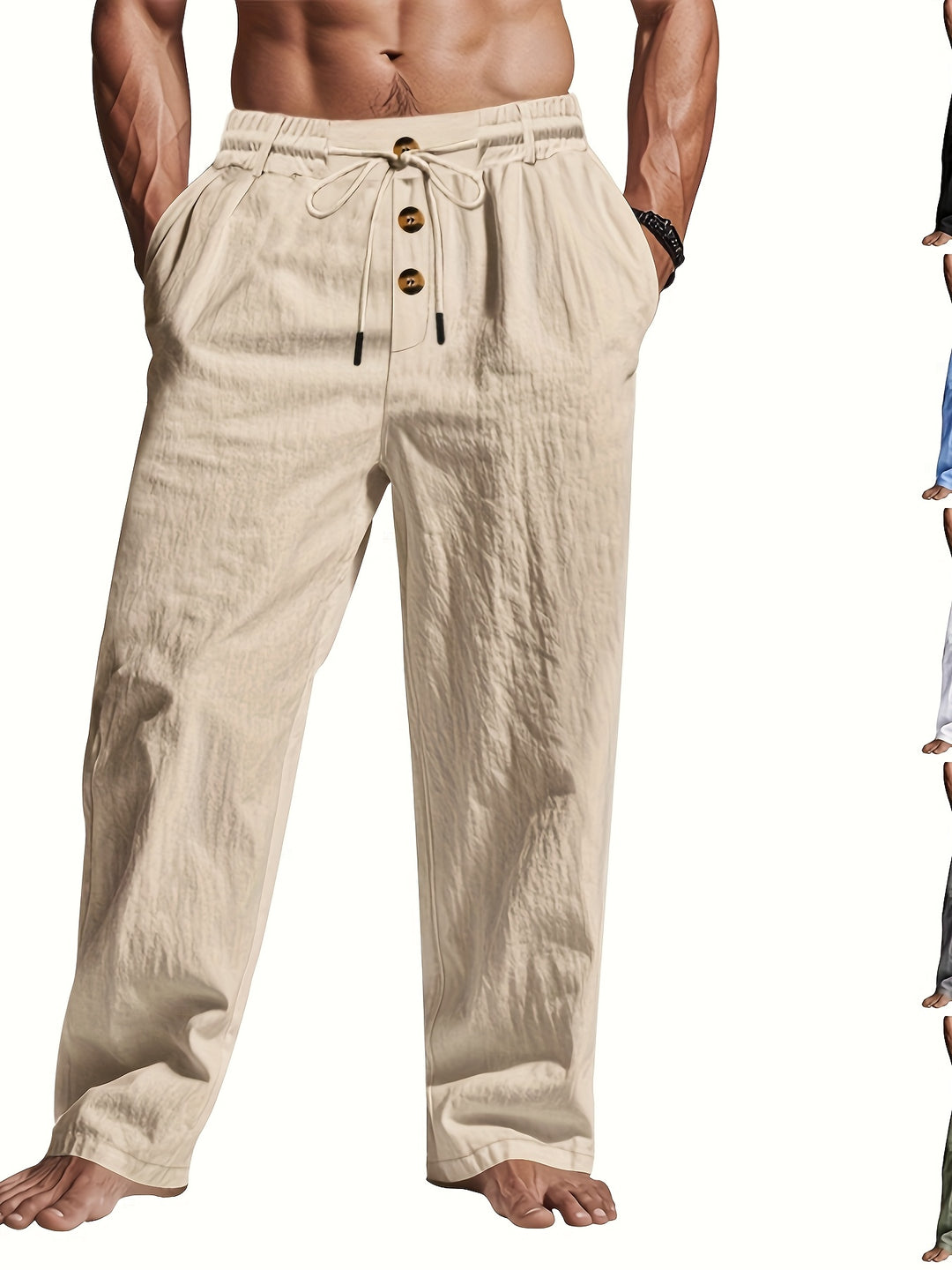Heren Linnenbroek BreezeFit – Ademend zomercomfort met multi-knop ontwerp