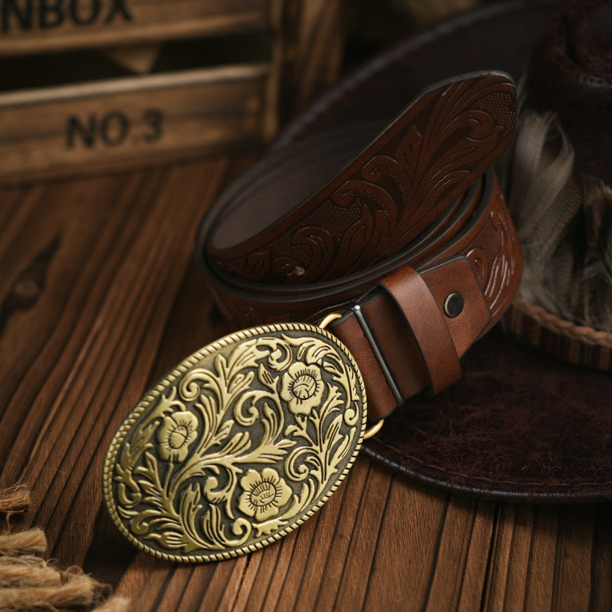 Herenriem in Westernstijl – Vegan leren riem met robuuste metalen gesp