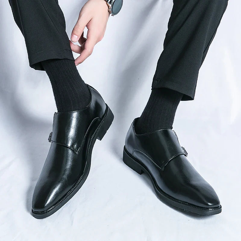 Heren Elegante Leren Monkstrap Schoenen met Gevoerde Binnenzool