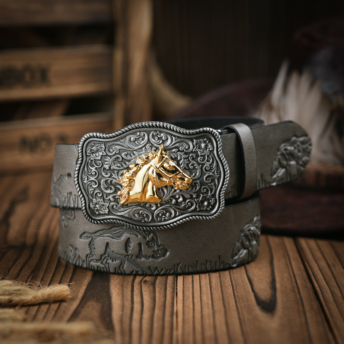 Herenriem in Westernstijl – Vegan leren riem met robuuste metalen gesp