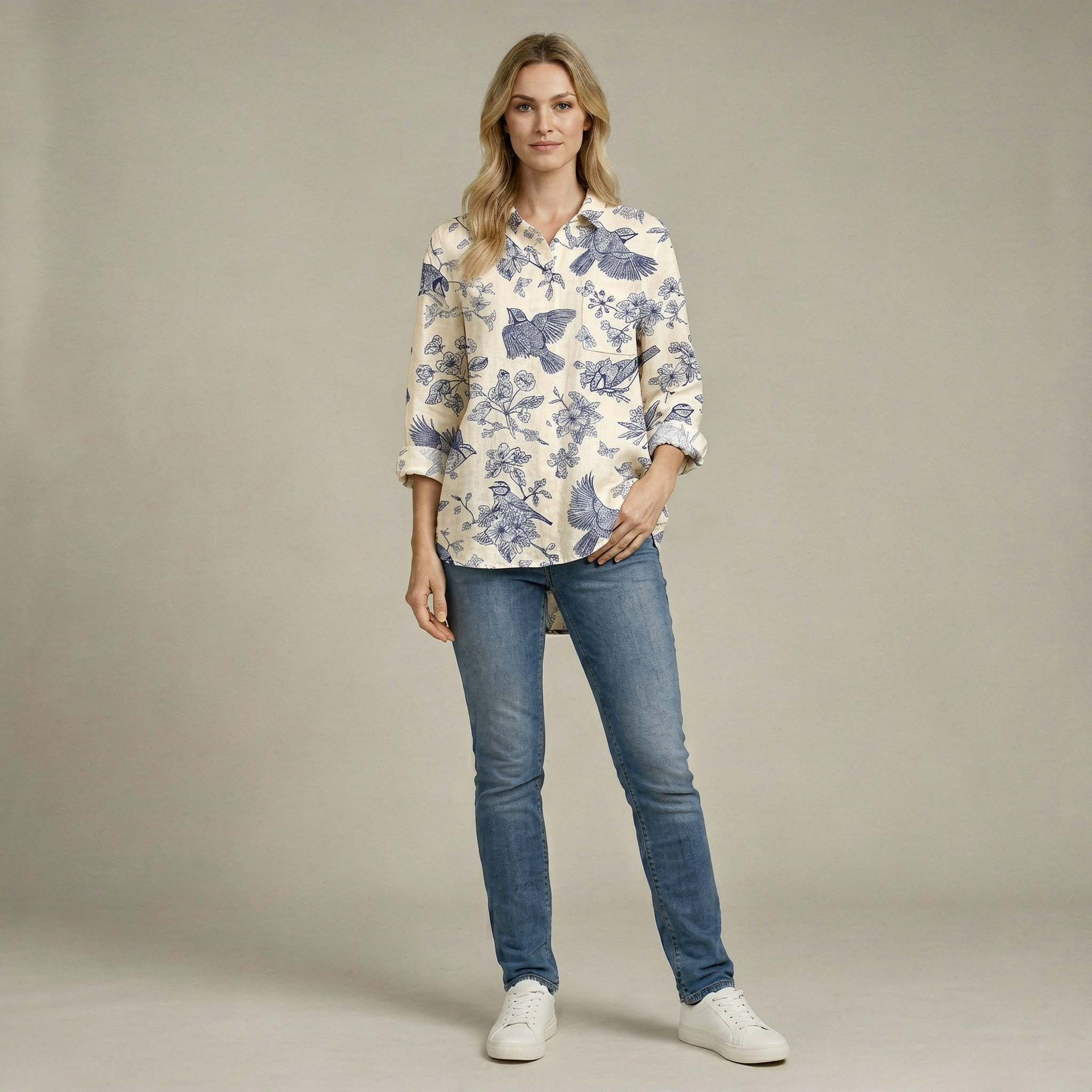 Mary | Blouse van katoen en linnen met bloemenprint