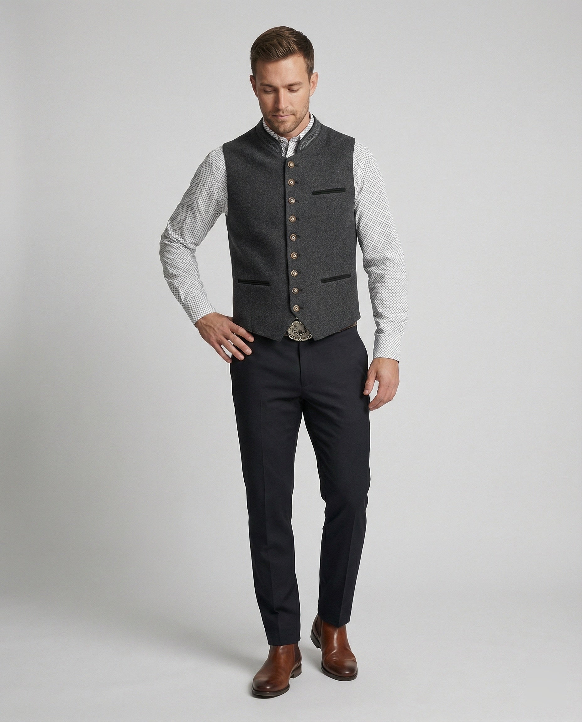 Heidi-Mode - Elegante Heren Trachtenvest Grijs Traditioneel