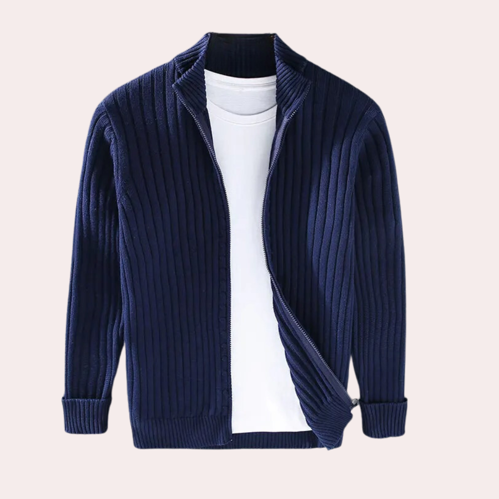 Moderne gebreide lente cardigan met rits voor mannen