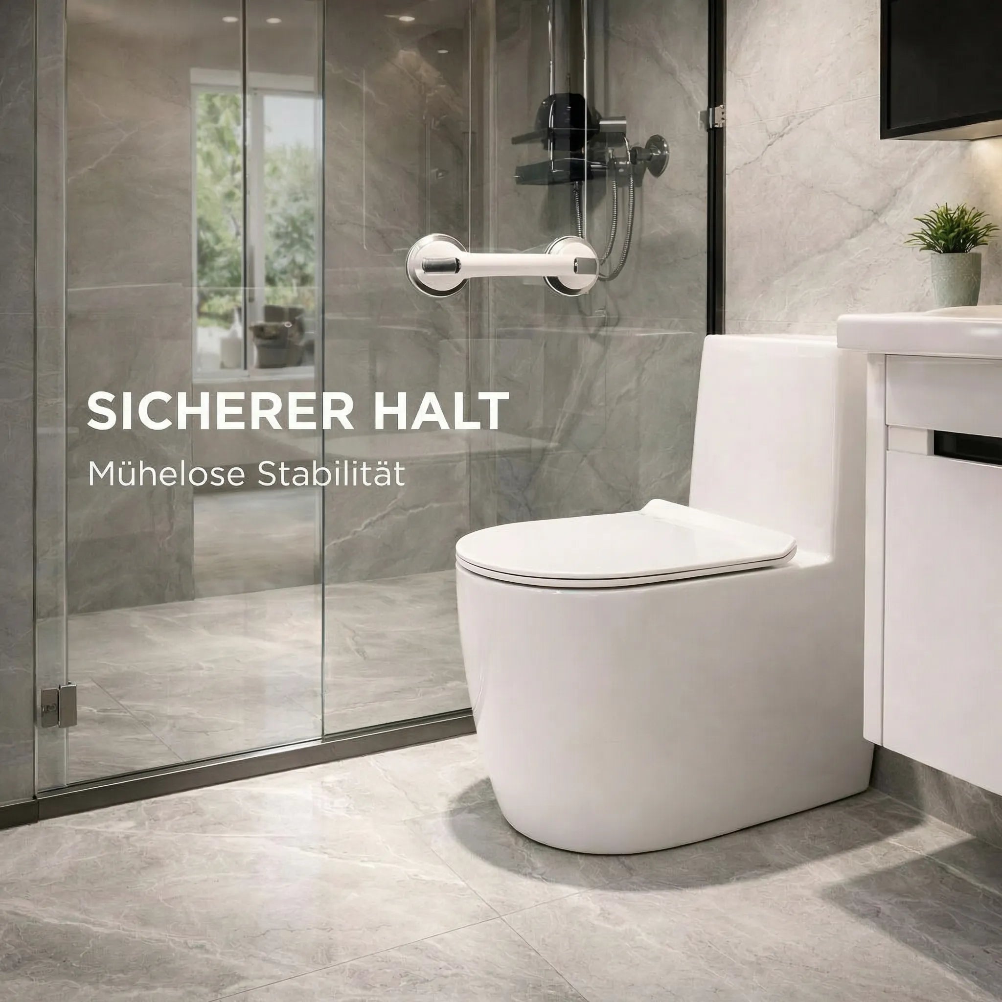 Steunhandgreep voor douche, bad of toilet met zuignap | Badhandgreep voor senioren zonder boren | GripSicher
