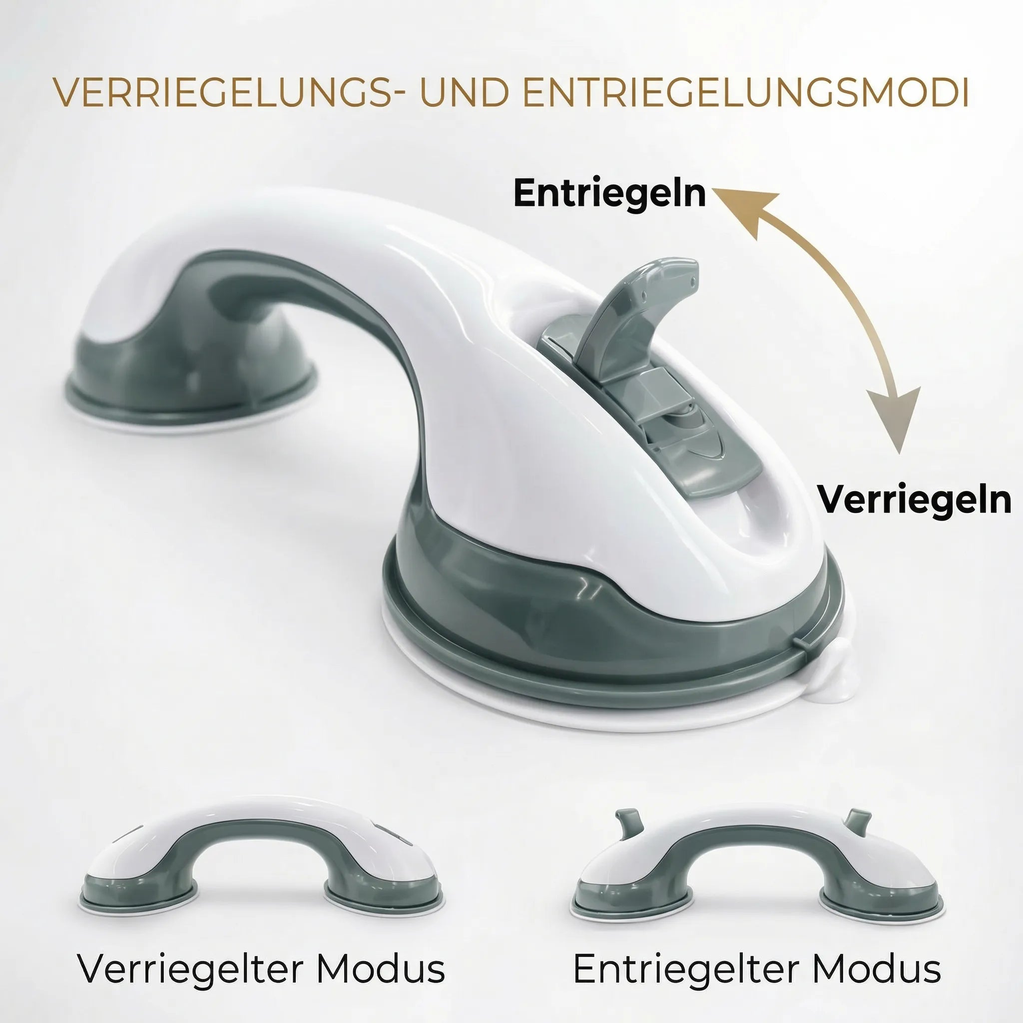 Steunhandgreep voor douche, bad of toilet met zuignap | Badhandgreep voor senioren zonder boren | GripSicher