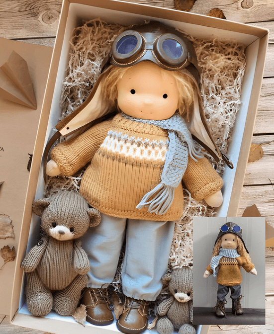 Handgemaakte Winter-Waldorf Knuffelpop - Poppi