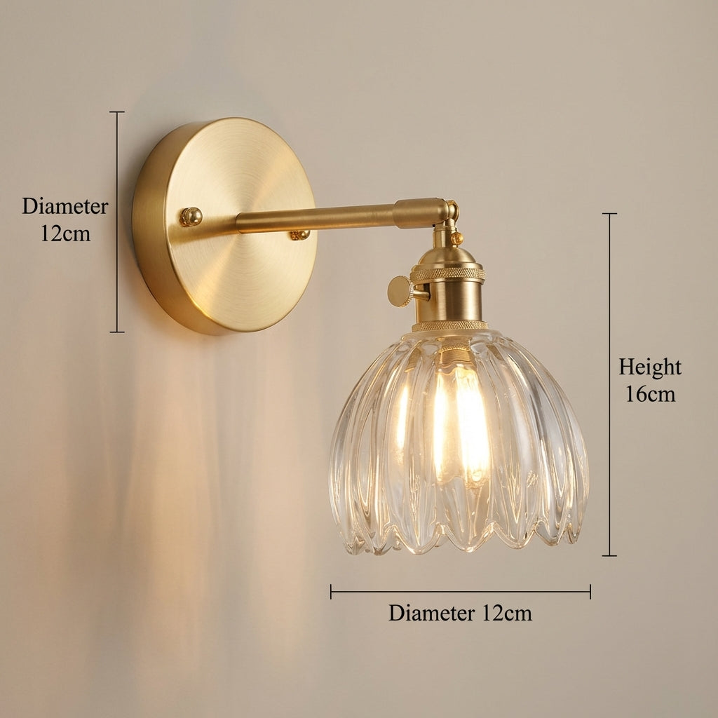 Vintage Messing Tulpen Glas Wandlamp 1-Licht