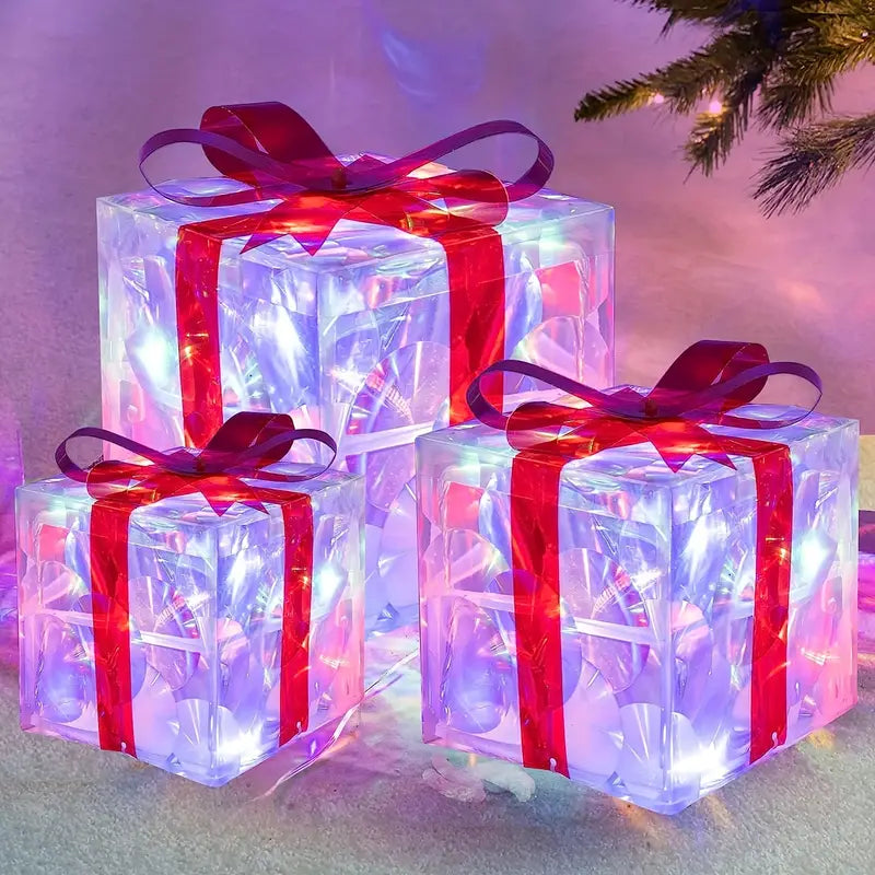 LED Kerstcadeauverlichting – Set van 3 Verlichte Geschenkdozen voor Binnen & Buiten